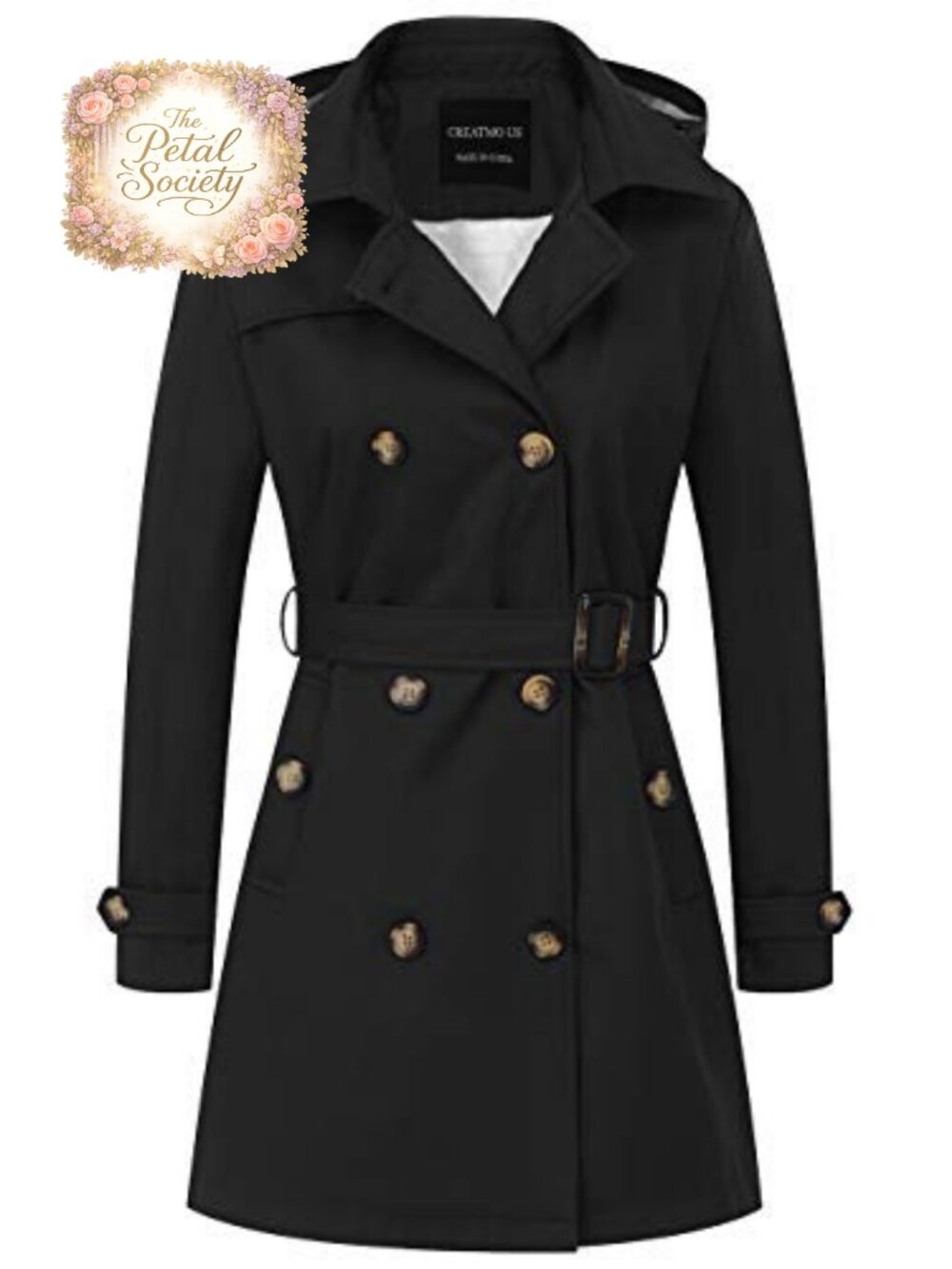 Women's Double-Breasted Trench Coat Belted Slim Fit Mid-Length Overcoat with